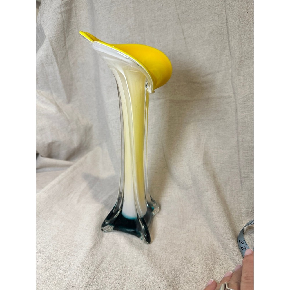 Vintage MCM 1960's 1970's Yellow Vase "Calla Lilly" Handblown Glass